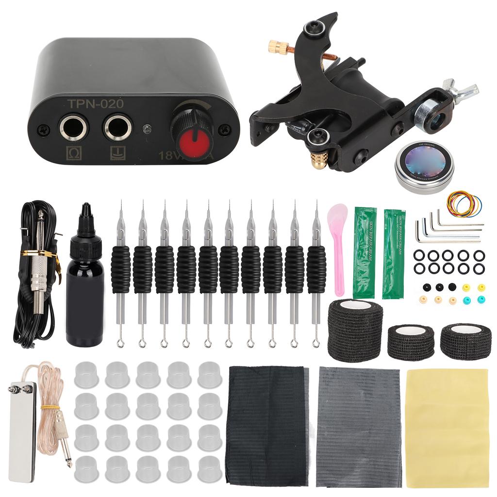 Complete Tattoo Machine Kit Professional Complete Tattoo Coils Machine Kit Power Supply Foot Pedal