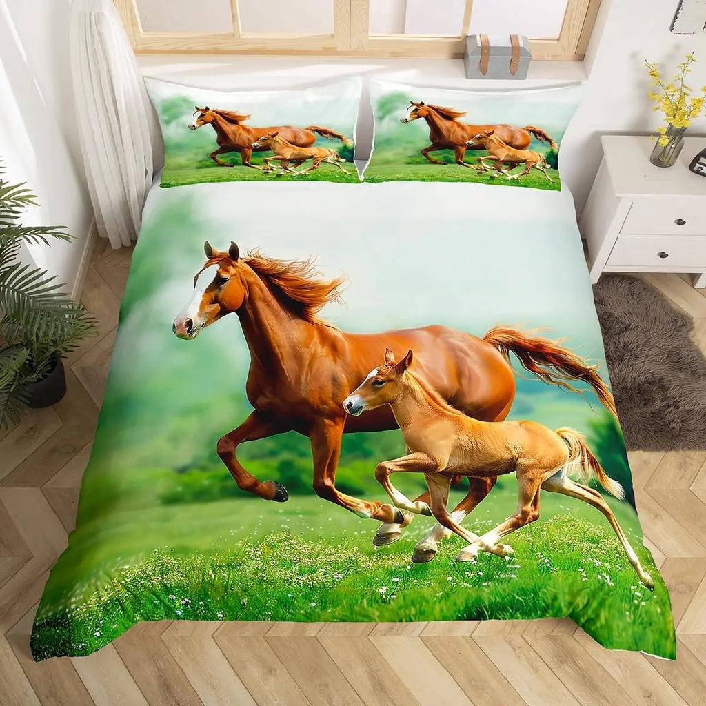 Galloping Horse Bedding Set Horse Duvet Cover Twin Full Queen King Farmhouse Animals Comforter Cover for Kids Girls Teens Room