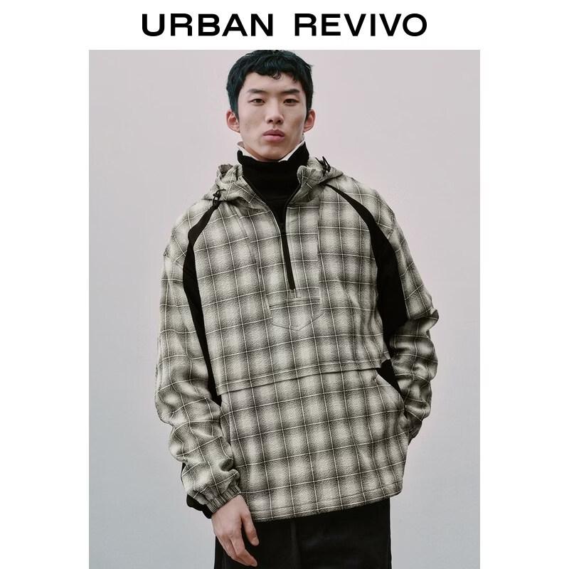 UR Men s Sporty Plaid Patchwork Hooded Jacket S
