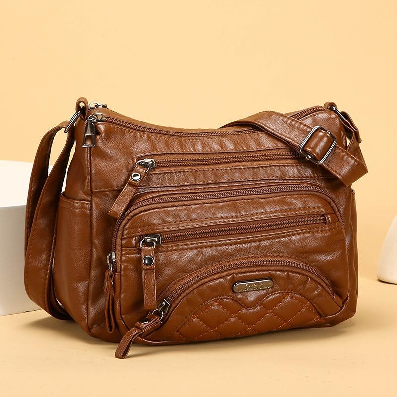 Yumuşak Deri Dokulu Çok Katmanlı Askılı Çanta Basit Zarif, Moda Günlük ve Hafif Anne Çantası