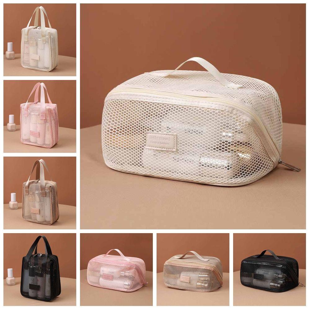 Solid Color Mesh Cosmetic Bag Large Capacity Pillow Makeup Pouch Transparent Makeup Bag  Lady