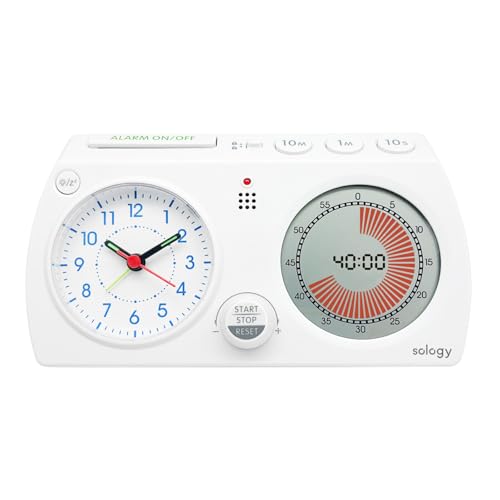 

sology MIRAI TIMER Визуальный таймер для обучения, Часы и таймер, Показывает оставшееся время, Функция интервалов, Будильник, Бесшумный, Идеально подходит для учебы, Stren