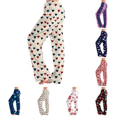 Dames Valentijnsdag Hart, Casual Melkzijde Fleece Broek, Pyjamabroek, Huisbroek