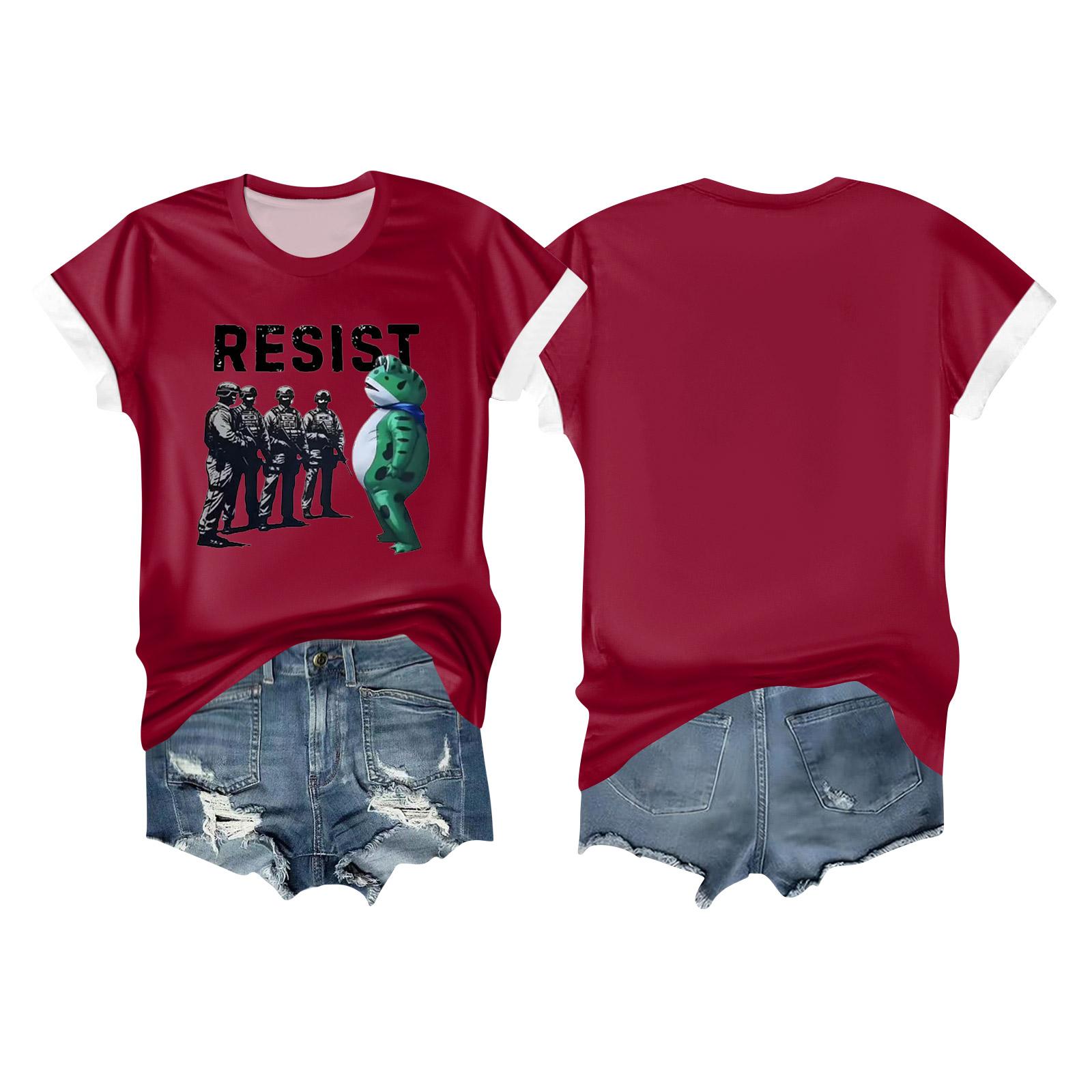 

Женская повседневная футболка с принтом, пуловер с круглым вырезом, топ с короткими рукавами XL винный