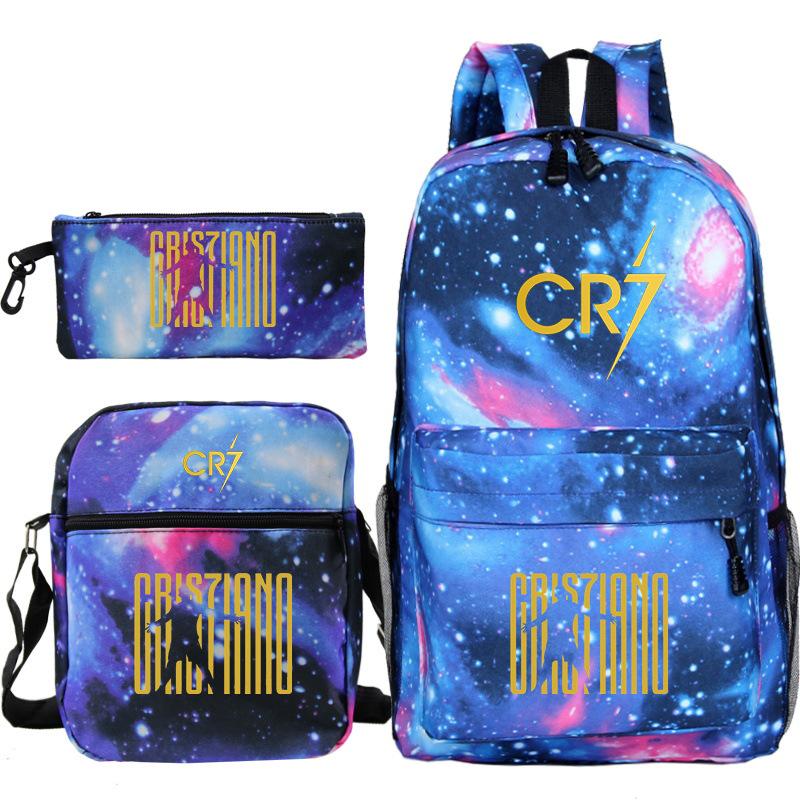 Football star Ronaldo Cr7 peripheral printing schoolbag pencil bag shoulder bag backpack three-piece set