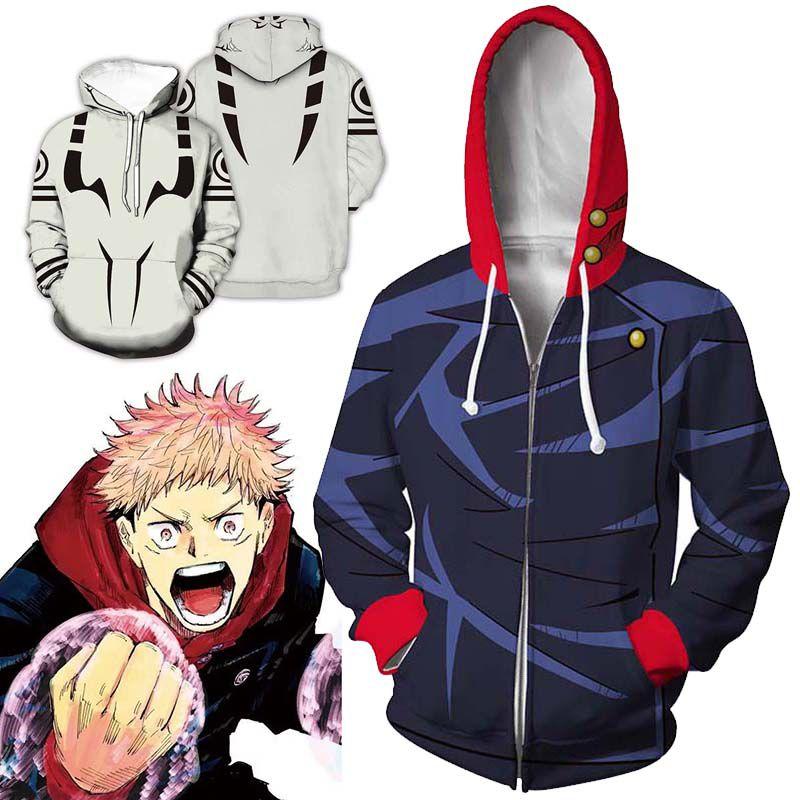 Men Jujutsu Anime Kaisen Hoodies Coat Pullover Sweatshirt Hooded Tops Jumper