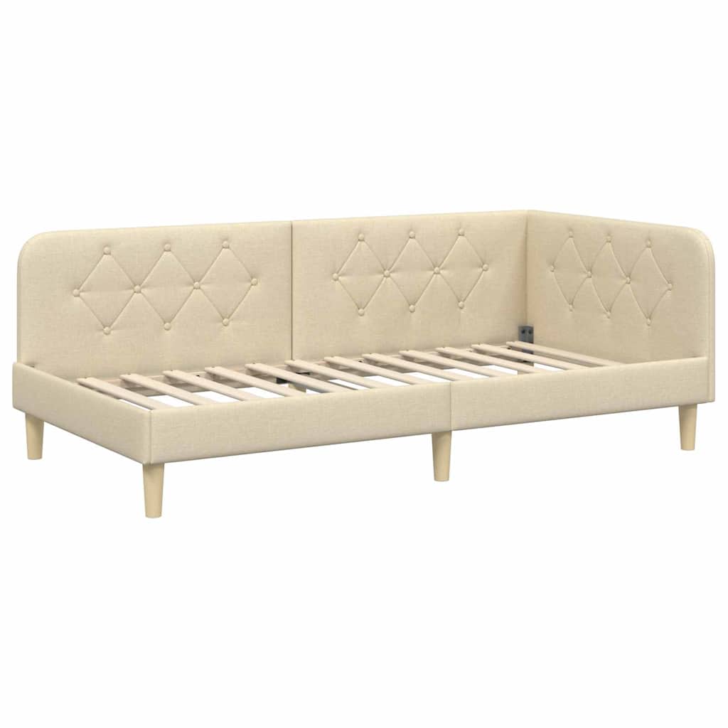Corner Bed Frame Cream 90 X 190 Cm Fabric