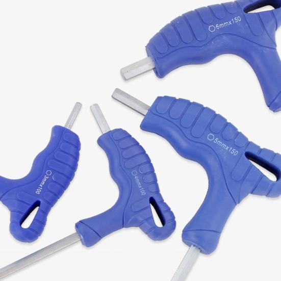 Small Space Operation Tool T-Handle Hex Wrench, Professional Ergonomic Grip Metric Extended Shaft Industrial Equipment Maintenance Wrench for