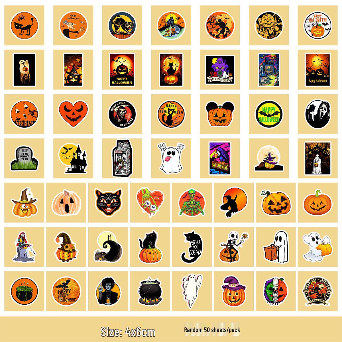 Halloween Waterproof Decorative Stickers: 50/100 Sheets for Phones, Luggage, and Children s DIY Journals