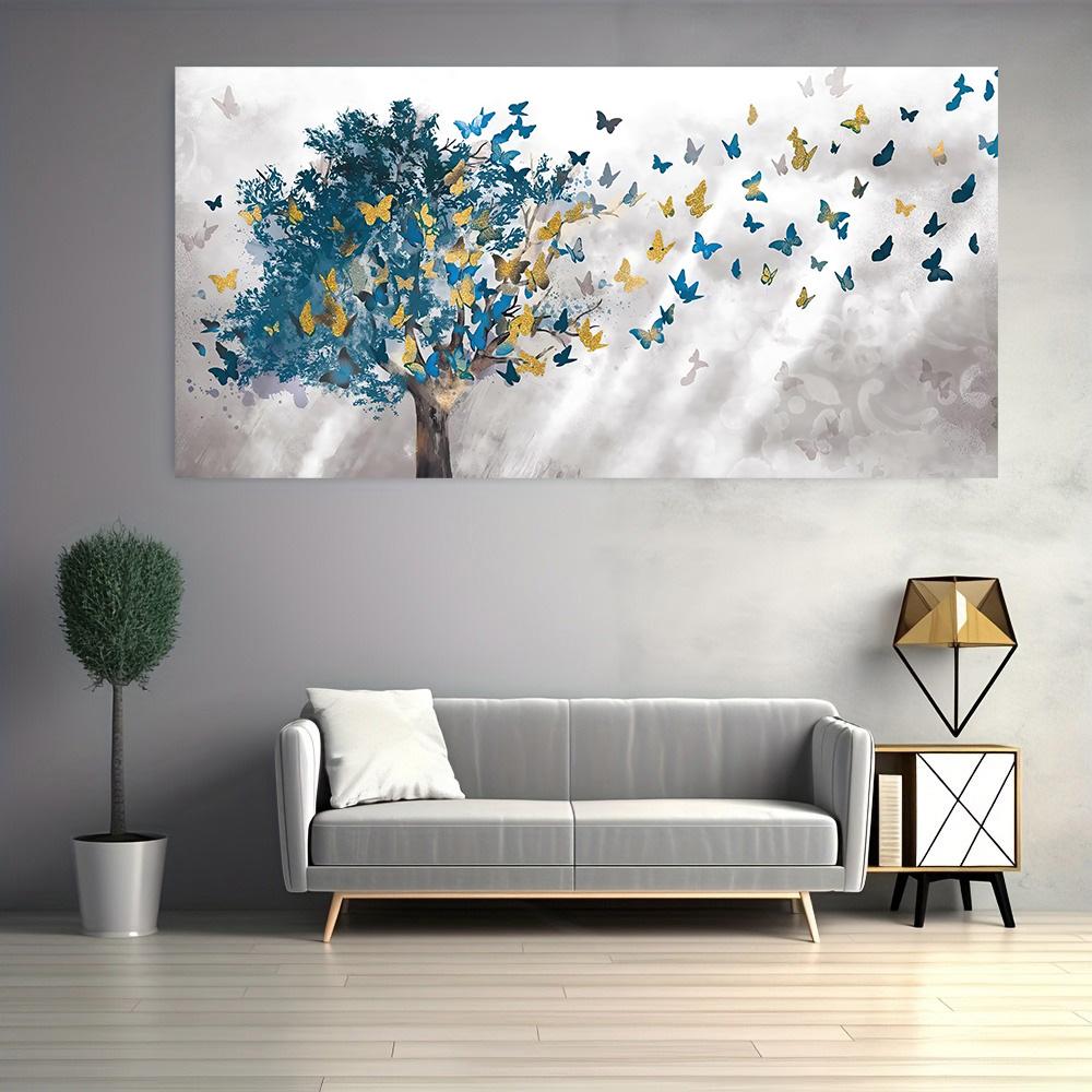 Abstract Blue Tree Butterfly Canvas Painting Posters and Prints Landscape Wall Art Pictures for Living Room Cuadros Decor Modern Decorative Prints