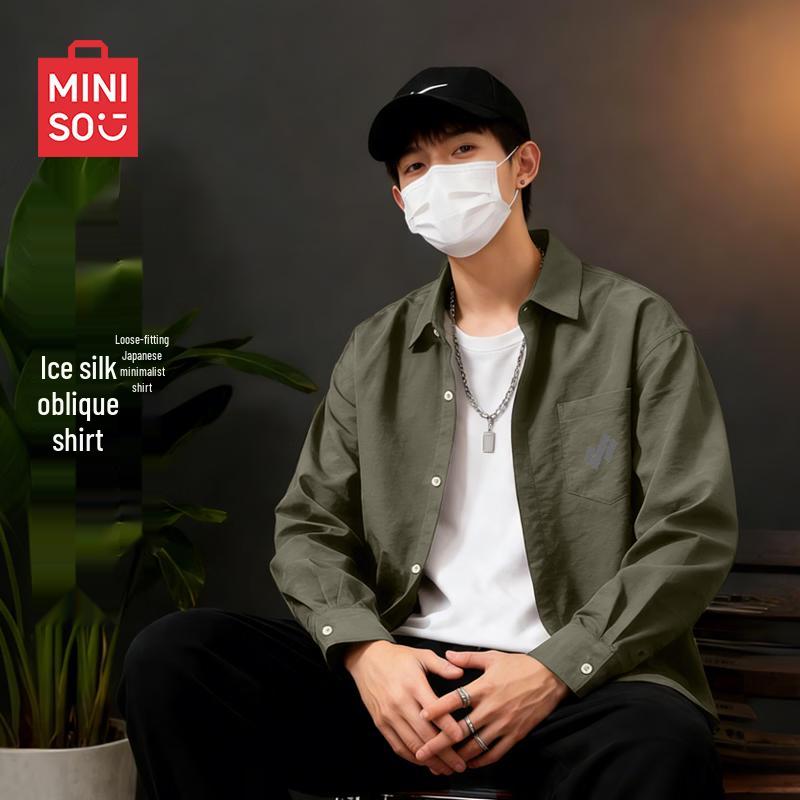 MINISO Men s Ice Silk Breathable Long-Sleeve Casual Shirt XL