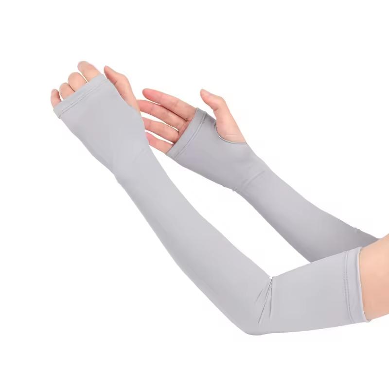 1 Pair Fingerless Ice Silk Arm Sleeves Outdoor UV Protection Unisex Sunscreen Long Gloves Running Fishing Golf Hand Sleeves