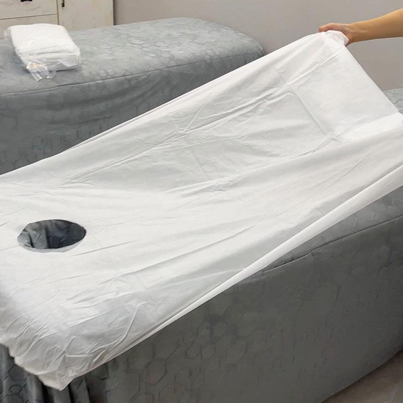 Disposable Dustproof Beauty Salon Bed Cover with Hole - Elastic Fitted Non-Woven Fabric Sheet for Massage Bed