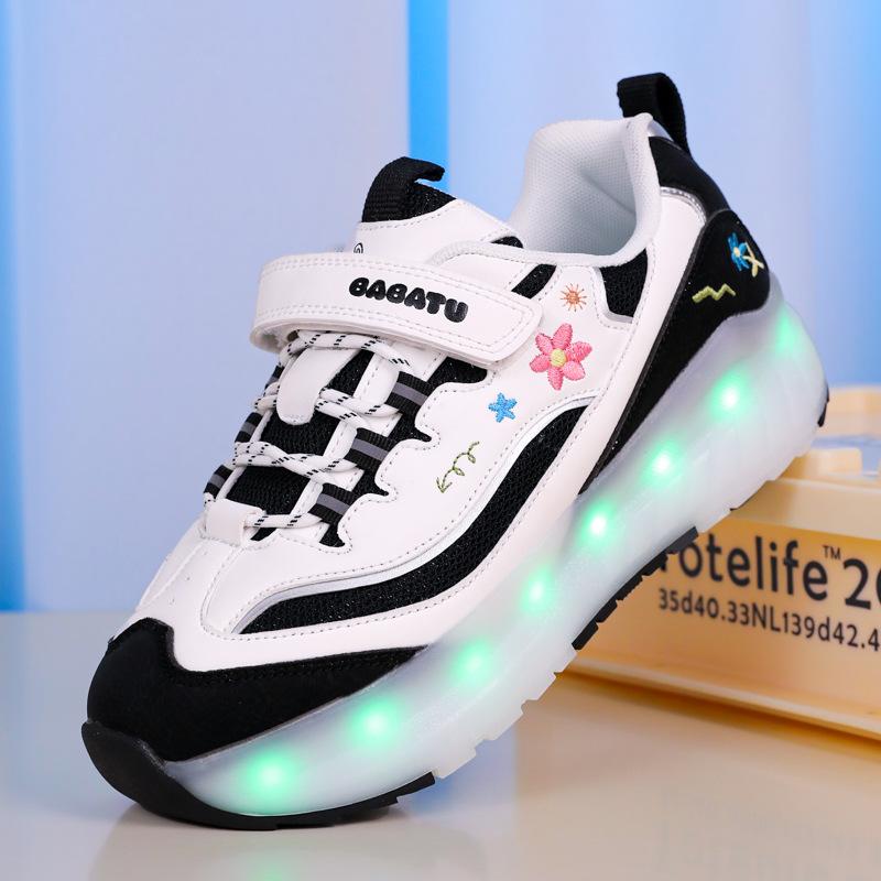 

Children s runaway shoes colorful lights sports pulley shoes girls four-wheel double mesh breathable skates support outside 38