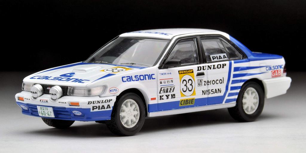 Tomica Limited Vintage Neo Maßstab 1/64 LV-N185b Nissan Bluebird SSS-R 1988 All Japan Rallye Meisterschaftsteam Calsonic Fertigmodell
