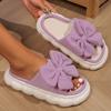 Fashion Fashion White Bowknot Home Slippers for Women Open Toe Thick Soft Sole Platform Shoes Woman Comfort Indoor House Linen Slippers