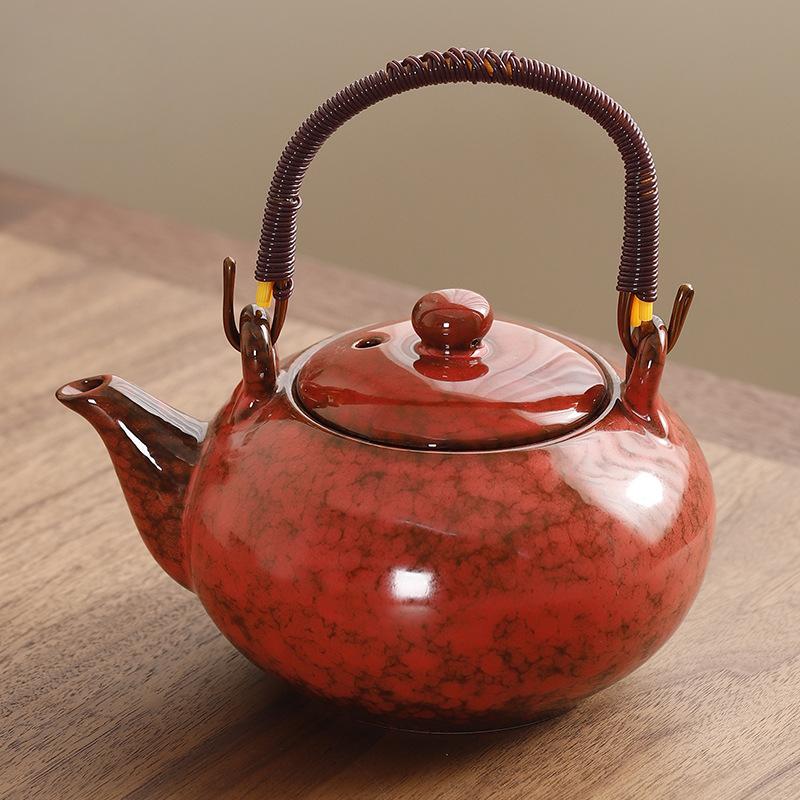 Japanese Style Kung Fu Tea Set Kiln Transformed Lifting Beam Teapot Ceramic Teapot Simple with Filter Tea Maker Single Pot