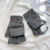 Solid Color Flip Gloves New Warm Solid Color Plus Velvet Writing Fingerless Simple Gloves