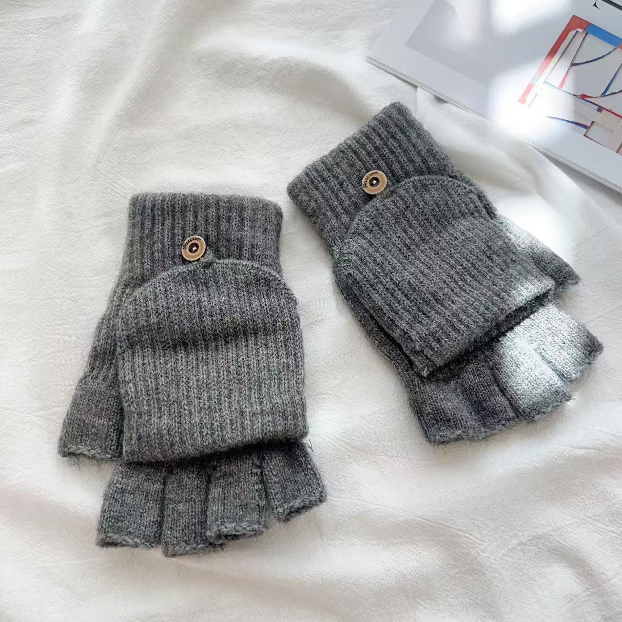 Однотонные перчатки-трансформеры Новые теплые однотонные с подкладкой из плюша Для письма Без пальцев Простые перчатки one size