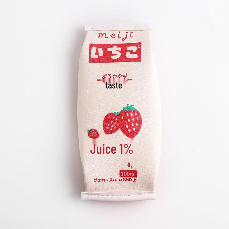 Adorable Heart Strawberry Milk Pencil Case - Japanese Style Stationery Bag