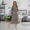 Weiches und bequemes Nachthemd Damen Reißverschluss vorne Morgenmantel 3/4 Ärmel Hausmantel Durchgehende Länge Reißverschluss Nachthemd Hauskleid Lässig Lounge Lang