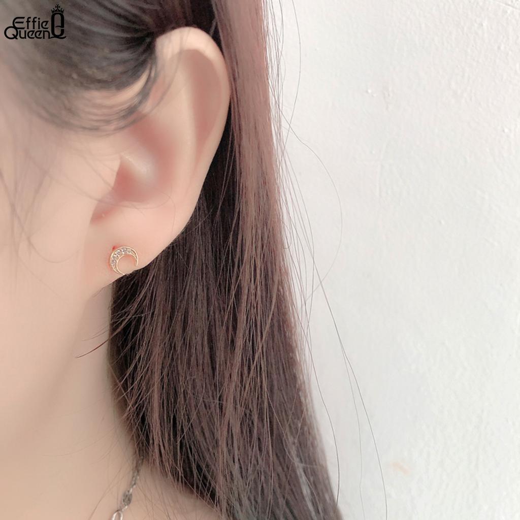 Effie Queen S925 Silver 14k Gold Moon & Star Zirconia Stud Earrings Fashion Jewelry for Women Banquet Party Ear Accessory APE29