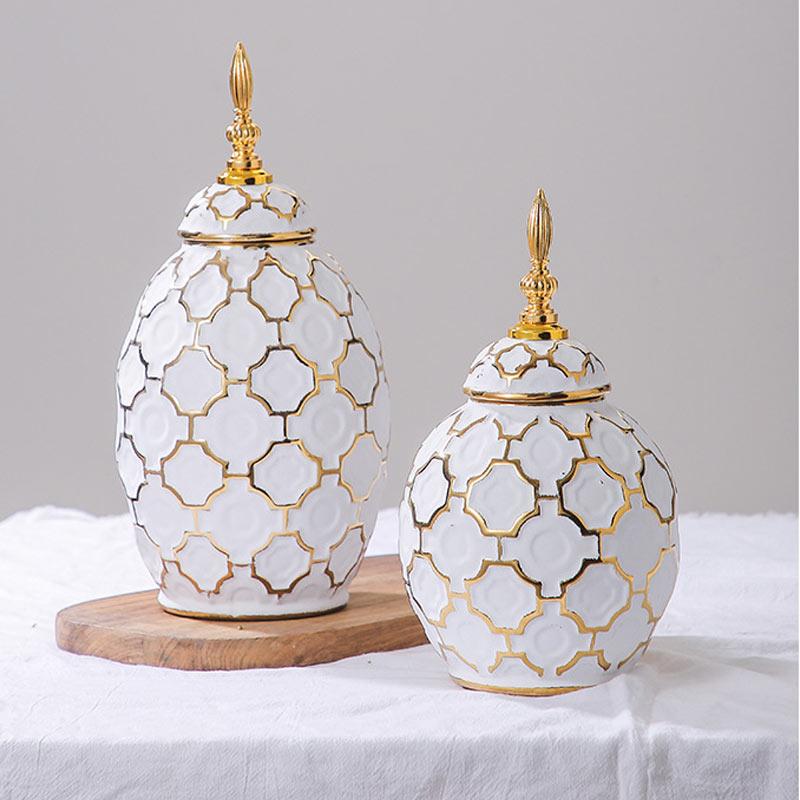 ceramic white golden vase decor Modern Home Living Room Dining Table Storage General Jars floral decoration white porcelain vase