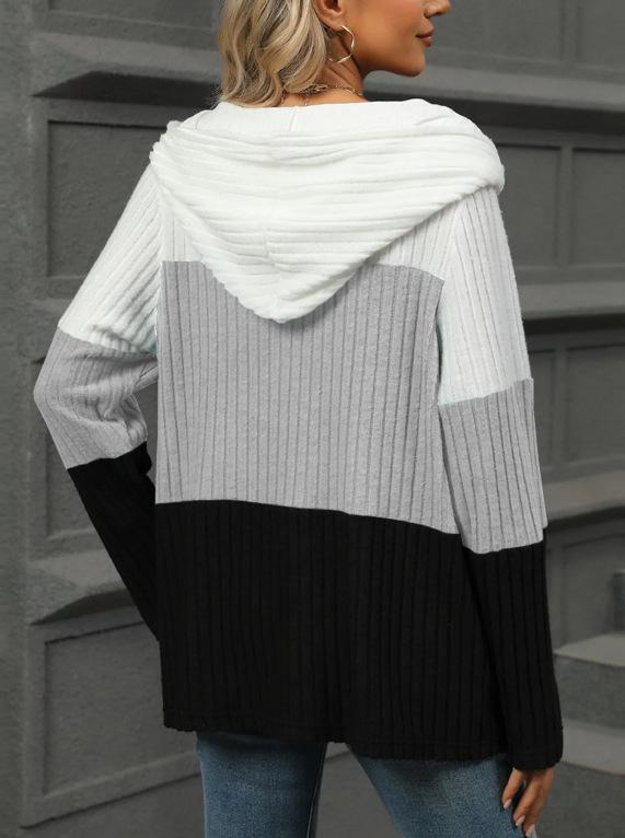 Plus Size Color Block Half Zip Drawstring Hooded Sweatshirt