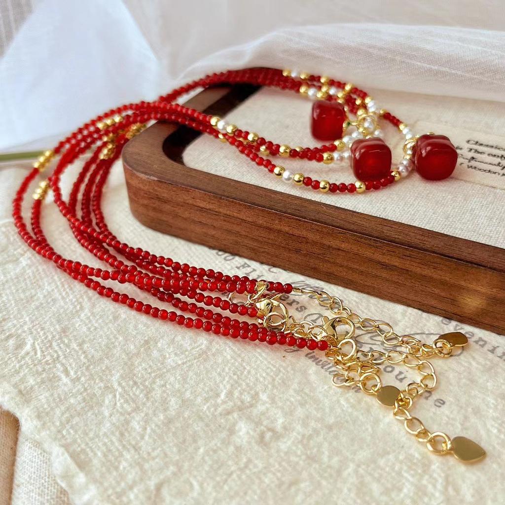 Retro High Quality Natural Pigeon Blood Red Chalcedony Collarbone Chain Small Persimmon Pendant Necklace 2M Agate