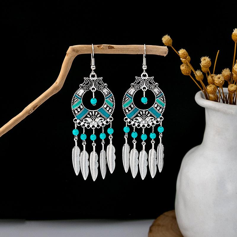Europe, America, Bohemian Ethnic Style Stud Earrings, Long Fringed Metal Earrings, Fashion, Exotic Style Earrings Wholesale