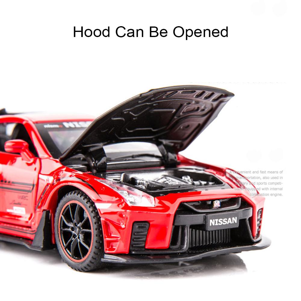 1:32 Scale GTR-R34 R35 Sports Car Model Toy Wheel Steering Alloy Diecast Vehicle Models Sound Light Pull Back Gifts for Kids