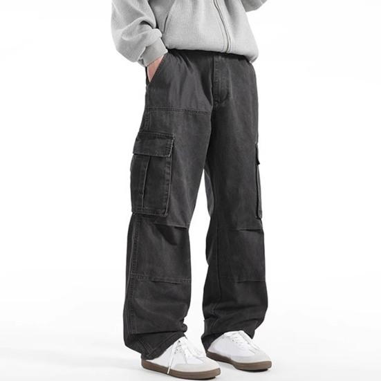 Men Retro Cargo Pants Multi Pocket Casual Baggy Trousers Loose Fit Wide Leg Trousers for Travel Gym School Street Wear