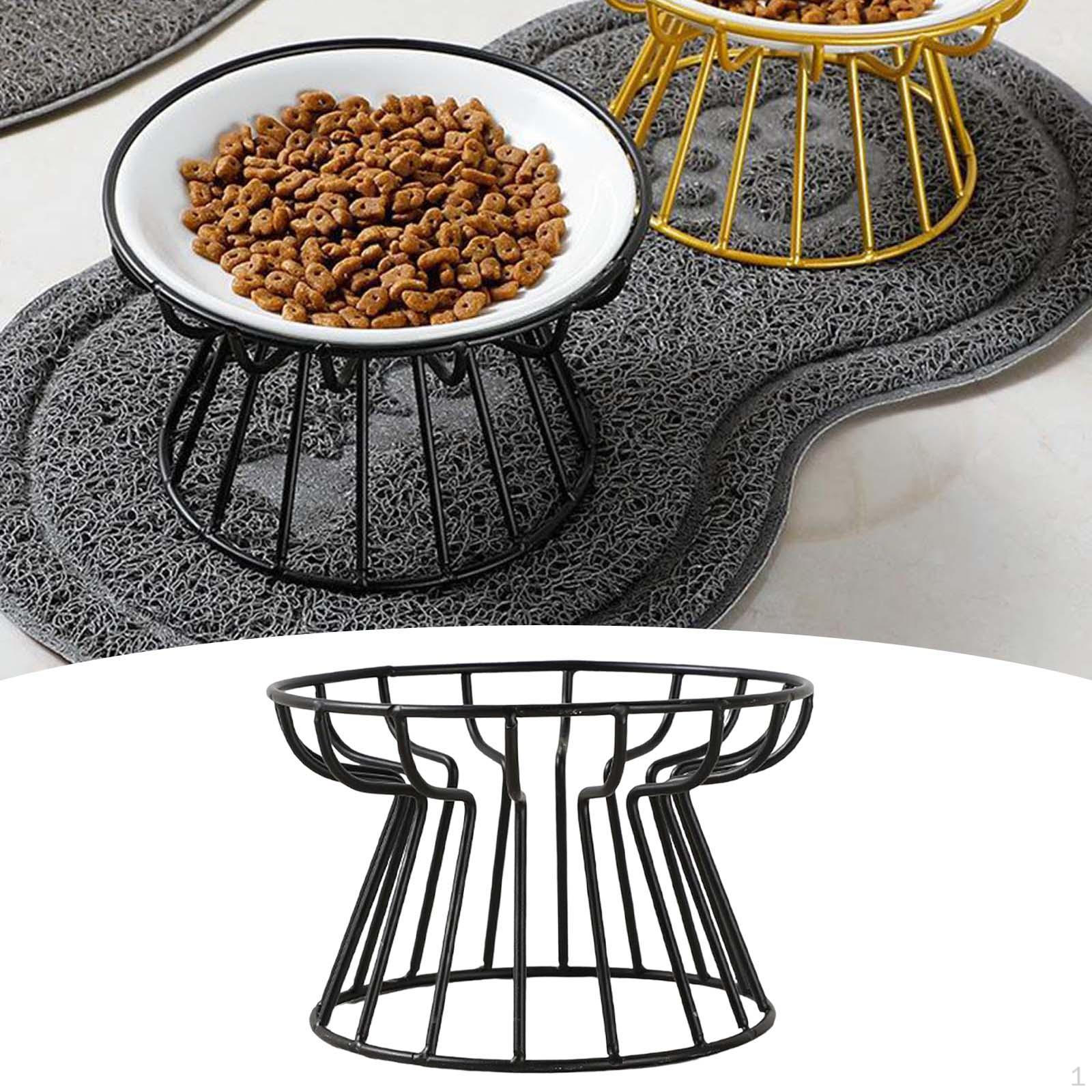 Cat Bowl, Ceramic Pet Bowls, Tilted Raised Stand , Dish Feeder, Perfect for Puppy Cats and Small Black Raised Stand