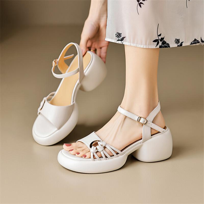 Fashion 2025 Summer Sandals Fashion Light Luxury Sandals Round Toe Chunky Heels Sandals for Women Handmade Women Sandals Platform Shoes
