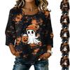 Women's Fashionable Casual Halloween Print Round-neck Short-sleeved Cotton and Linen Top