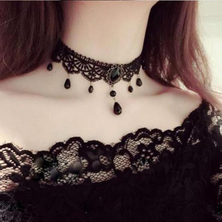 Handmade Black Lace Crystal Clavicle Necklace - European & American Popular Jewelry
