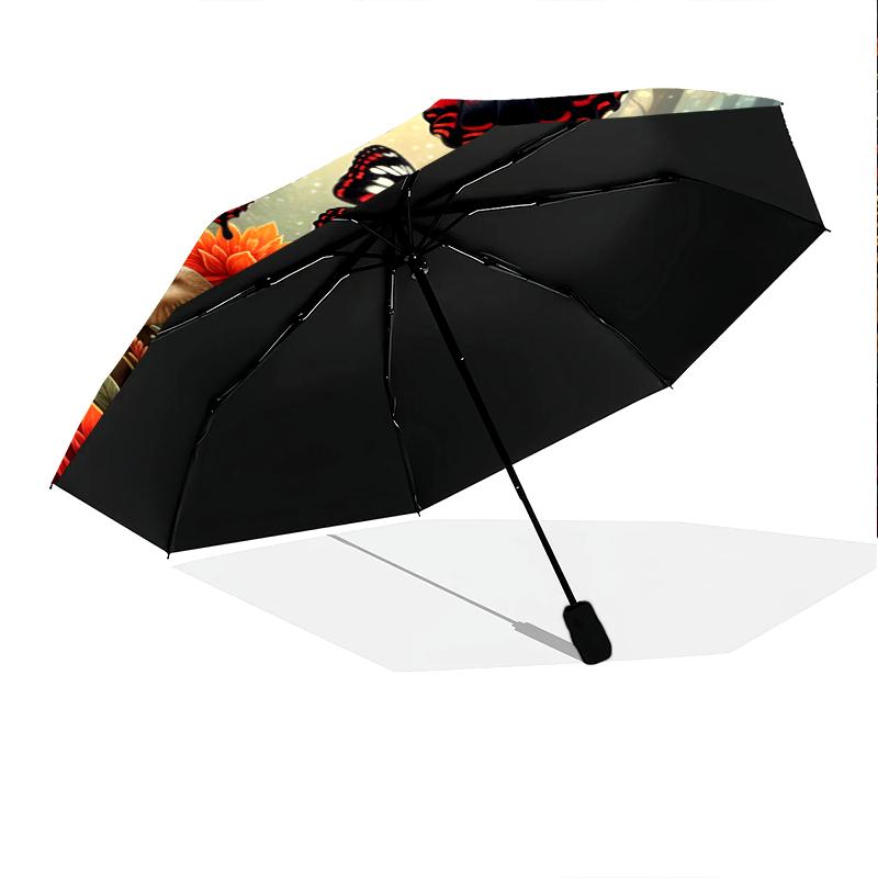 1 PC Automatic Folding Umbrella - 3D Butterfly Pattern, Portable & Foldable Design with 8 Ribs, Christmas Birthday Gifts