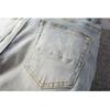 ZYLLO Men Crystal Holes Ripped Patchwork Jeans Streetwear Light Blue Denim Slim Skinny Pencil Pants Trousers