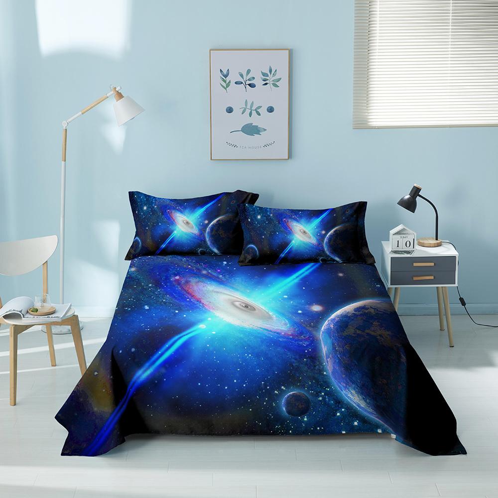 Colorful Geometric Bed Flat Sheet Printed Galaxy Bed Sheet Set With Pillowcase For Bedroom Luxury Queen King Honeycomb Bedspread