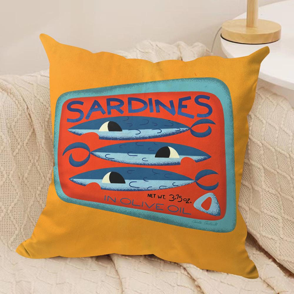 CoastalCharm Sardine Can Cushion Cover Soft Plush Fabric DoubleSided Printed Sofa Cushion Cover for All Seasons Home Decor Gift