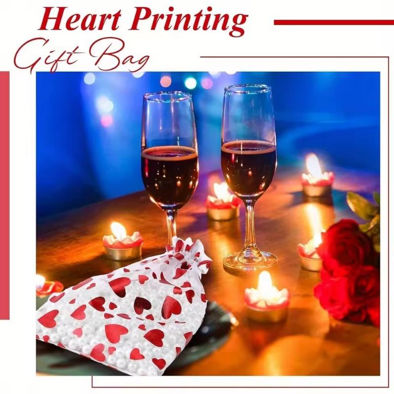 Valentines Day Organza Bags Heart Drawstring Organza Bag Candy Jewelry Valentine's Day Wedding Party Gift Packaging Bags