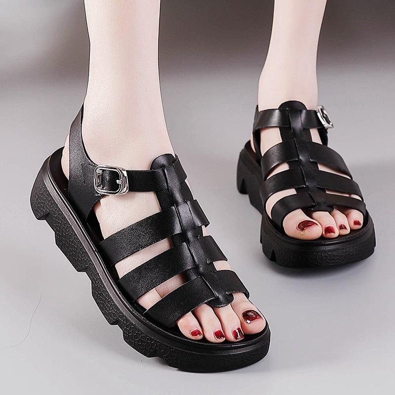 22 new soft-sided leather comfortable sandals spring summer muffin platform casual sandals