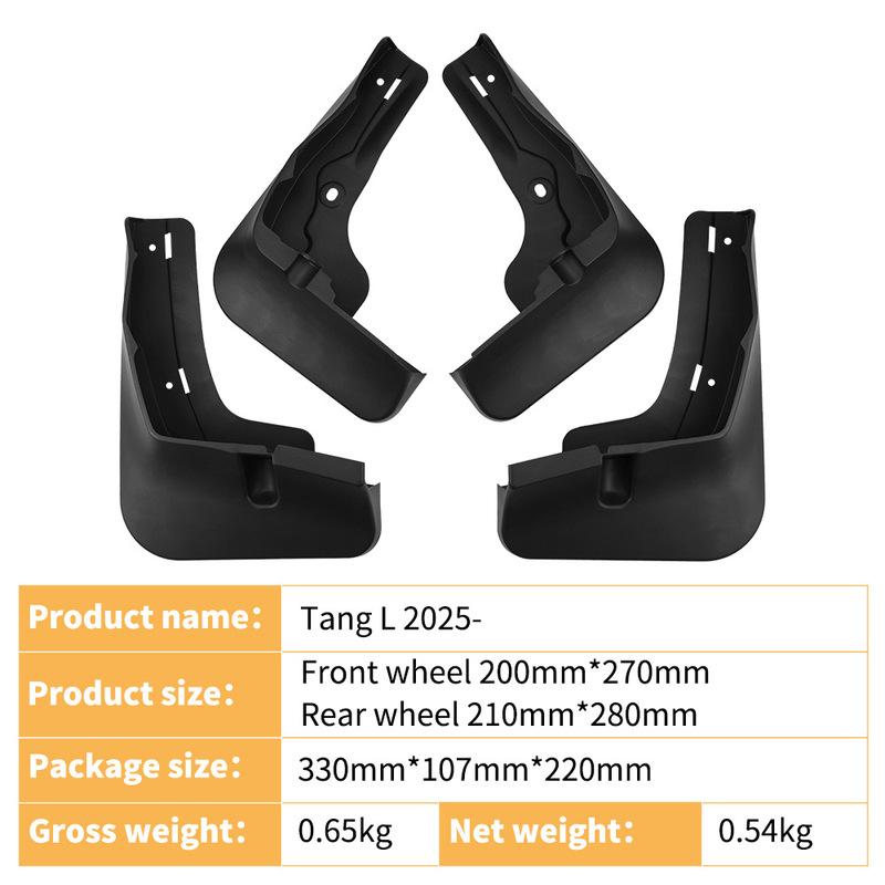 DPB Mudflaps Mudguards Fit for BYD Tang L 2025 Tire Fenders Blocking Sediment Front Rear Wheels ABS Black Car Accessories 4pcs