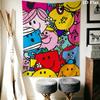 Mr. Men Little Miss Wall Tapestry Aesthetic Wall Hanging Printed Fabric Blanket Decorative Tapestries for Bedroom Living Room Home Decor