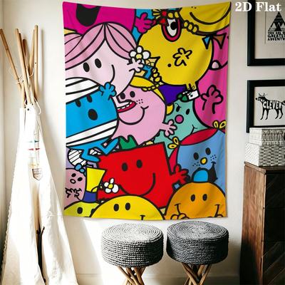 Mr. Men Little Miss Wall Tapestry Aesthetic Wall Hanging Printed Fabric Blanket Decorative Tapestries for Bedroom Living Room Home Decor