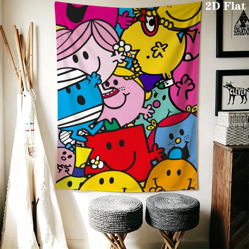 Mr. Men Little Miss Wall Tapestry Aesthetic Wall Hanging Printed Fabric Blanket Decorative Tapestries for Bedroom Living Room Home Decor