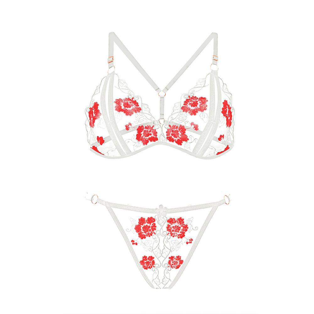 Sexy Lingerie Bed Flirting Robe Three-point Seduction Sexy Embroidery Open Passion Bra Set Women's Large Size
