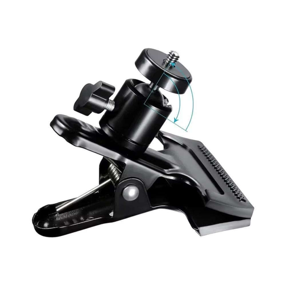 Metal Camera Clip Clamp Flash Holder Mount with 360 Swivel Photography Ball-Head 1/4" Threaded Screw for Camera Tripod SLR DSLR