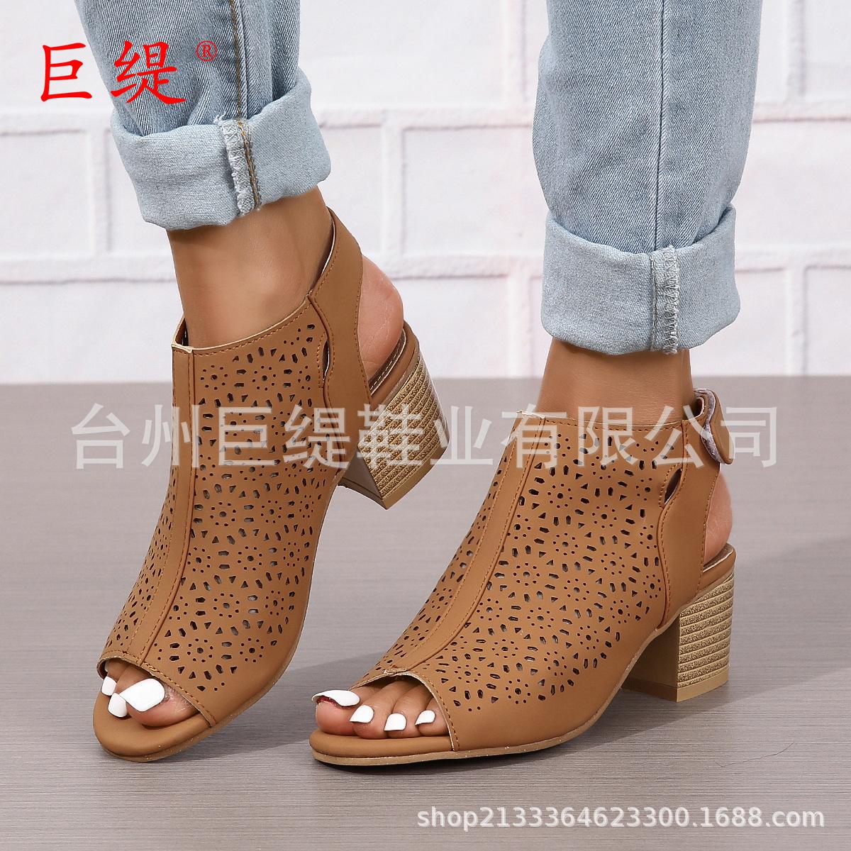 

Многолетняя модель 2025 года, новые римские женские сандалии с лазерным отверстием на толстом каблуке 11