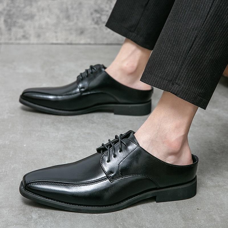 

Дизайнерская мода Новые мужские полушлепанцы лоферы на шнуровке Мужские повседневные черные мюли мокасины Дышащая обувь для вождения 38